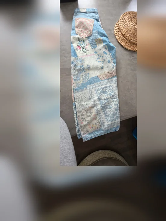 Free People We The Free Illusions Relaxed Fit Barrel Jeans Patchwork - Picture 7 of 14